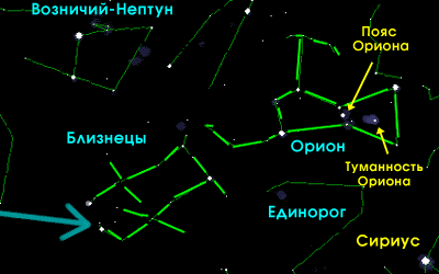 Если продолжить прямую пояса Ориона к горизонту… То вот очень яркая звезда, видишь… это Сириус из созвездия Большого Пса…