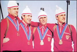 Олимпийские чемпионы 1976 года: В. Маматов, И. Бяков, Р. Сафин, А. Тихонов