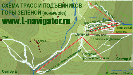 Схема трасс и подъемников горы Зеленой